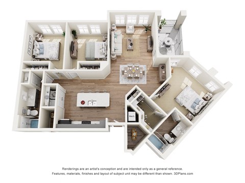 Floor plan for 3 beds, 2 baths, 1497 sqft